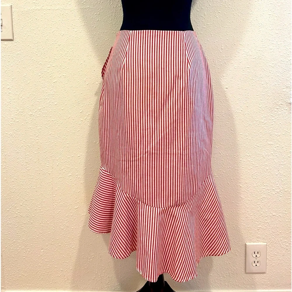 Wayf Asymmetrical Pinstripe Ruffled Skirt Size S - Picture 2 of 10